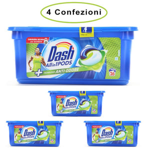 Dash allin1 pods detersivo per lavatrice in monodosi anti-odore 4 confezioni da 26 capsule