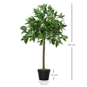 Set di 2 Alberi Artificiali di Alloro per Interni ed Esterni H90 cm con Vaso Verde