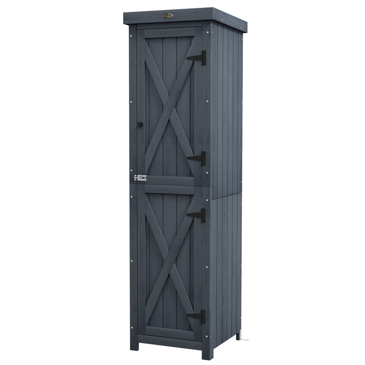 Casetta Porta Attrezzi a 3 Ripiani  con Tetto in Metallo 45x45x160 cm in Legno da Abete Grigio