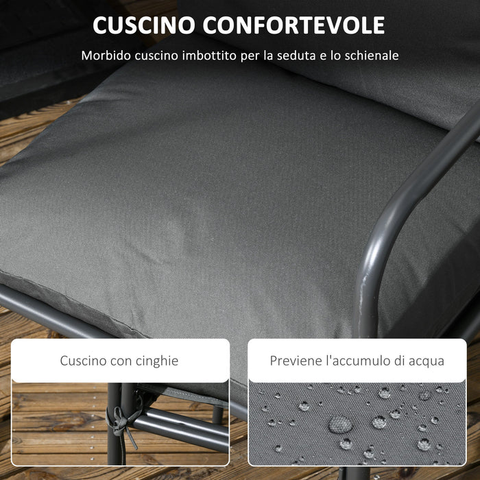 Set Tavolo e 4 Sedie da Giardino in Acciaio con Cuscini Grigio