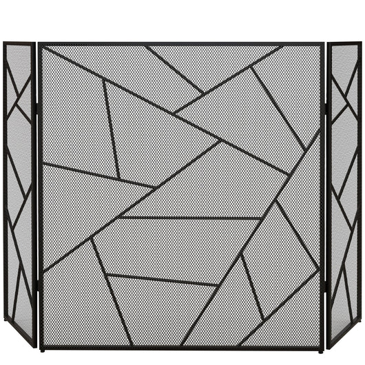 Parascintille con Antine 135x1,2x85 cm Pieghevole a 3 Pannelli Design Geometrico in Acciaio Nero