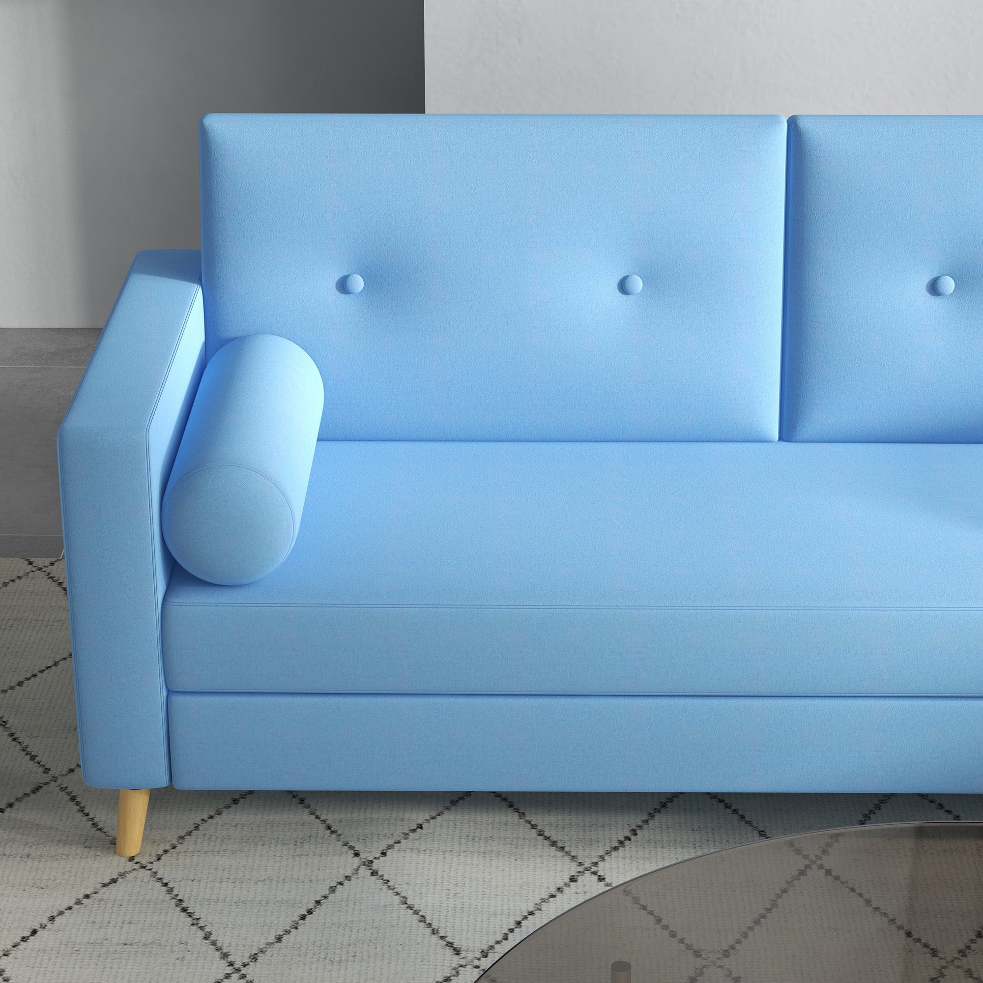 Divano 3 Posti 180x81x83 cm in Tessuto Azzurro