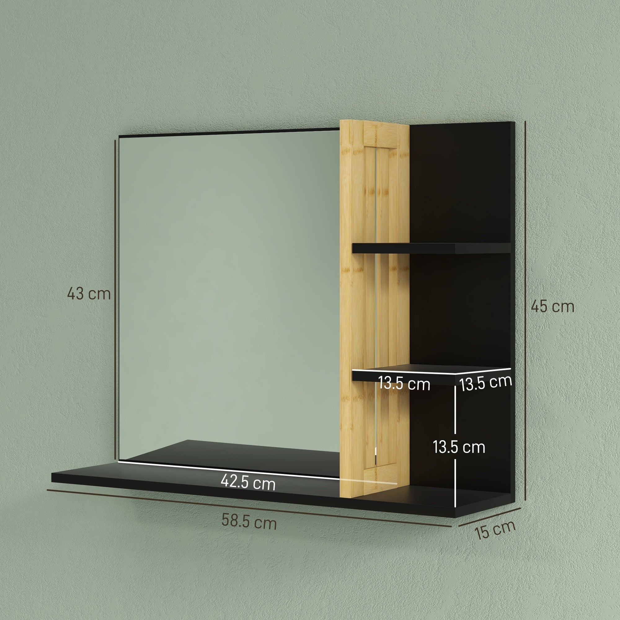 Specchiera Bagno Moderna da Parete a 4 Ripiani 45x15x58,5 cm in Legno Nero