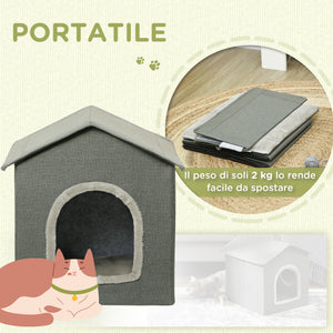 Casetta per Gatti 39x43,5x40,5 cm  2 Entrate con Cuscini Verde