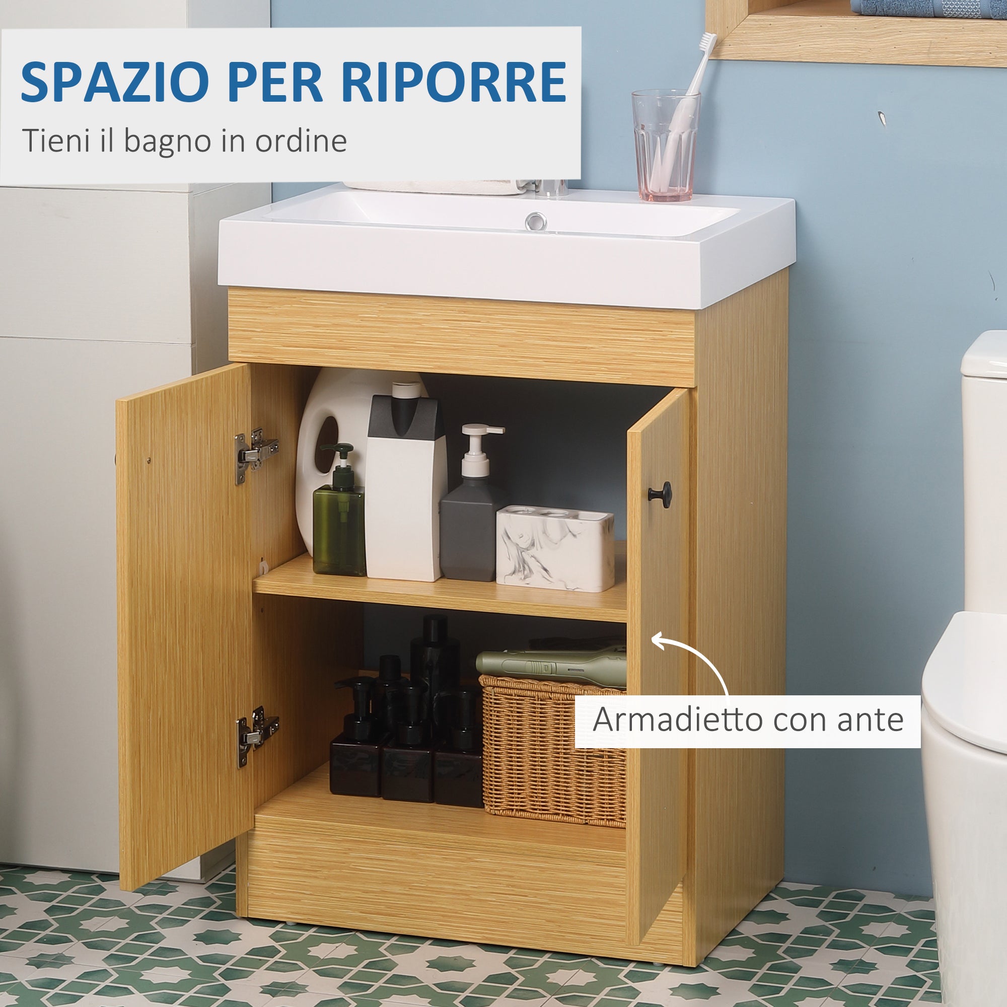 Mobile Bagno sotto Lavabo con Lavello 60x41,5x88 cm in Truciolato Naturale