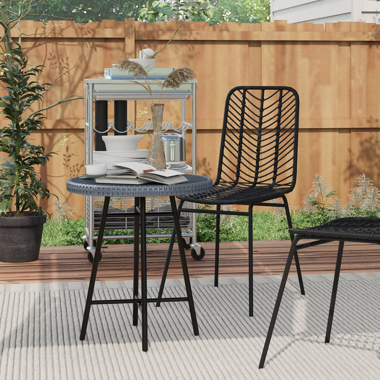 Tavolino da Giardino Moderno 50x50x55 cm in Rattan e Acciaio Grigio e Nero