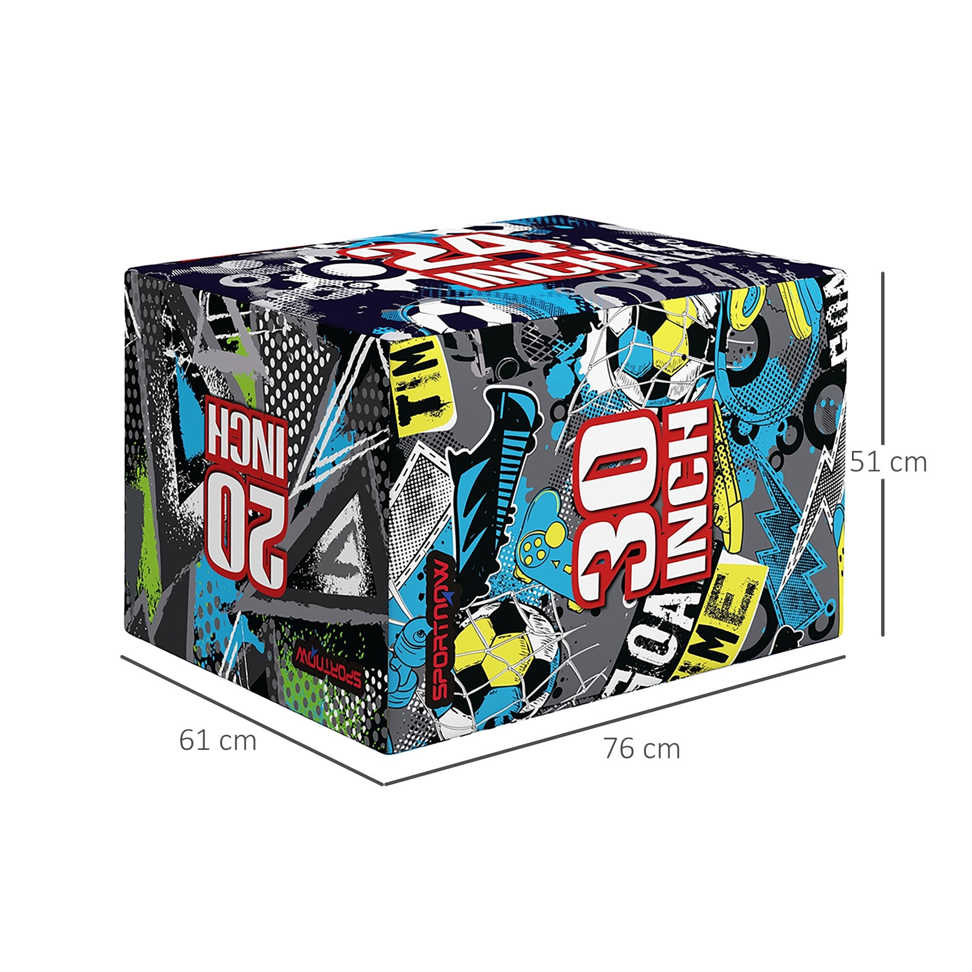 Plyo Box Attrezzo per Allenamento 3 Altezze 76x61x51cm Jumping Box Antiscivolo Multicolore