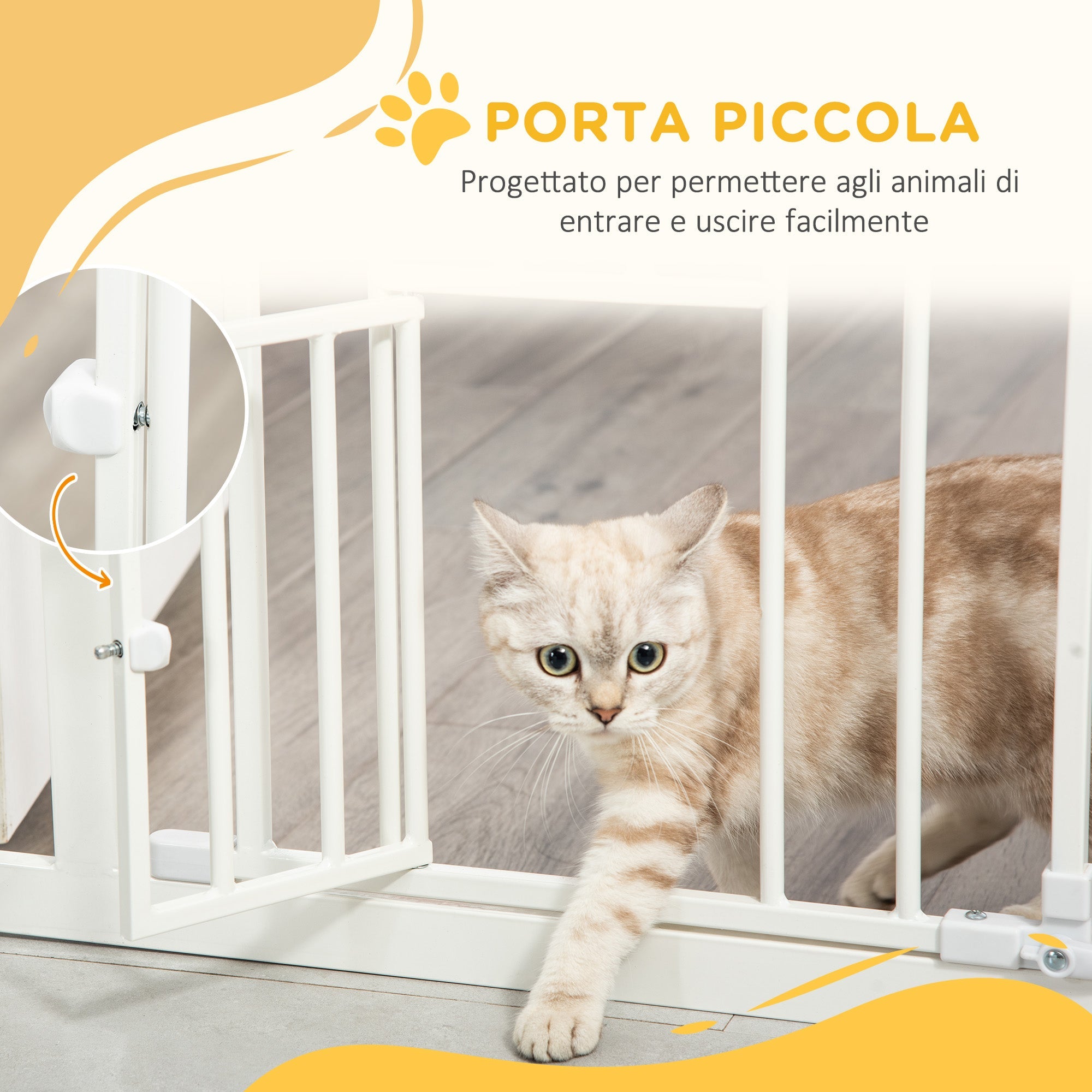 Cancelletto di Sicurezza per Cani con Porta Piccola Montaggio a Pressione 74-80x76,2 cm Bianco