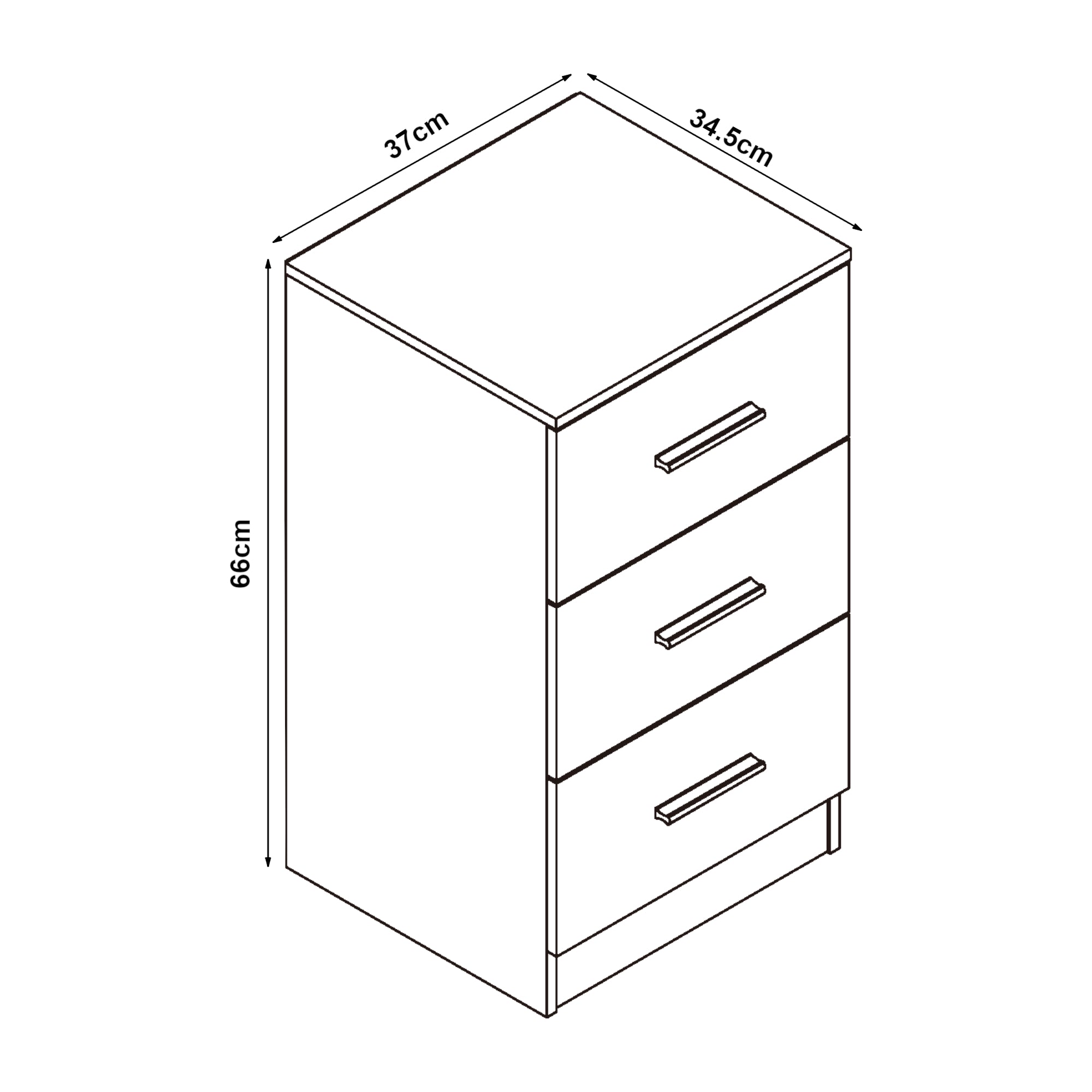 Comodino Aurdal con 3 Cassetti - Bianco Lucido [en.casa]