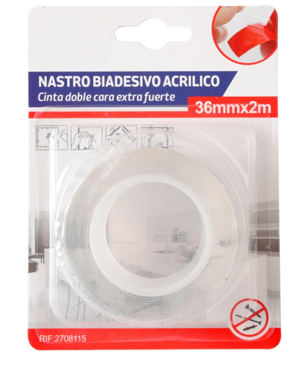 Nastro Biadesivo Acrilico Extra Forte Trasparente 36mm X 2MT