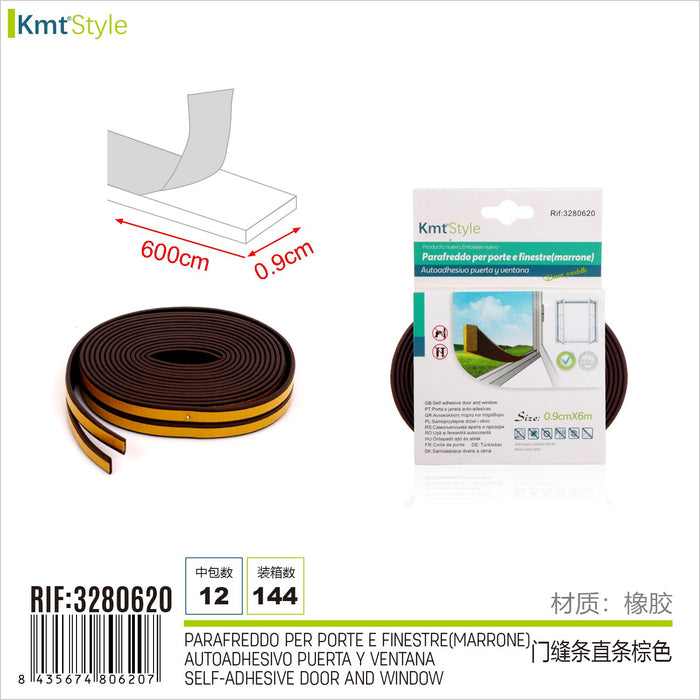 Nastro Sigillante per Porte e Finestre Strisce di Gomma Adesiva Parafreddo per Paraspifferi Porte Finestre 0.9cmx6m Marrone