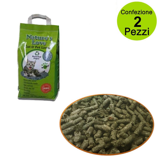 Multipack da 2 pz lettiera ecologica per gatti e animali nature's love in carta riciclata 30 litri