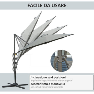 Ombrellone da Giardino Decentrato a Manovella e a 8 Stecche Ø2,95x2,5 m Grigio