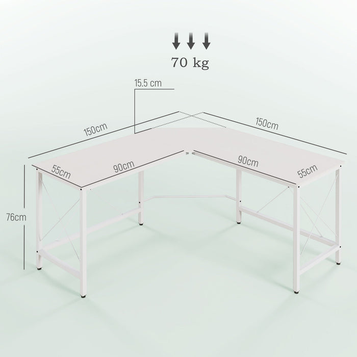 Scrivania Angolare Piedini Regolabili 150x150x76 cm Bianca