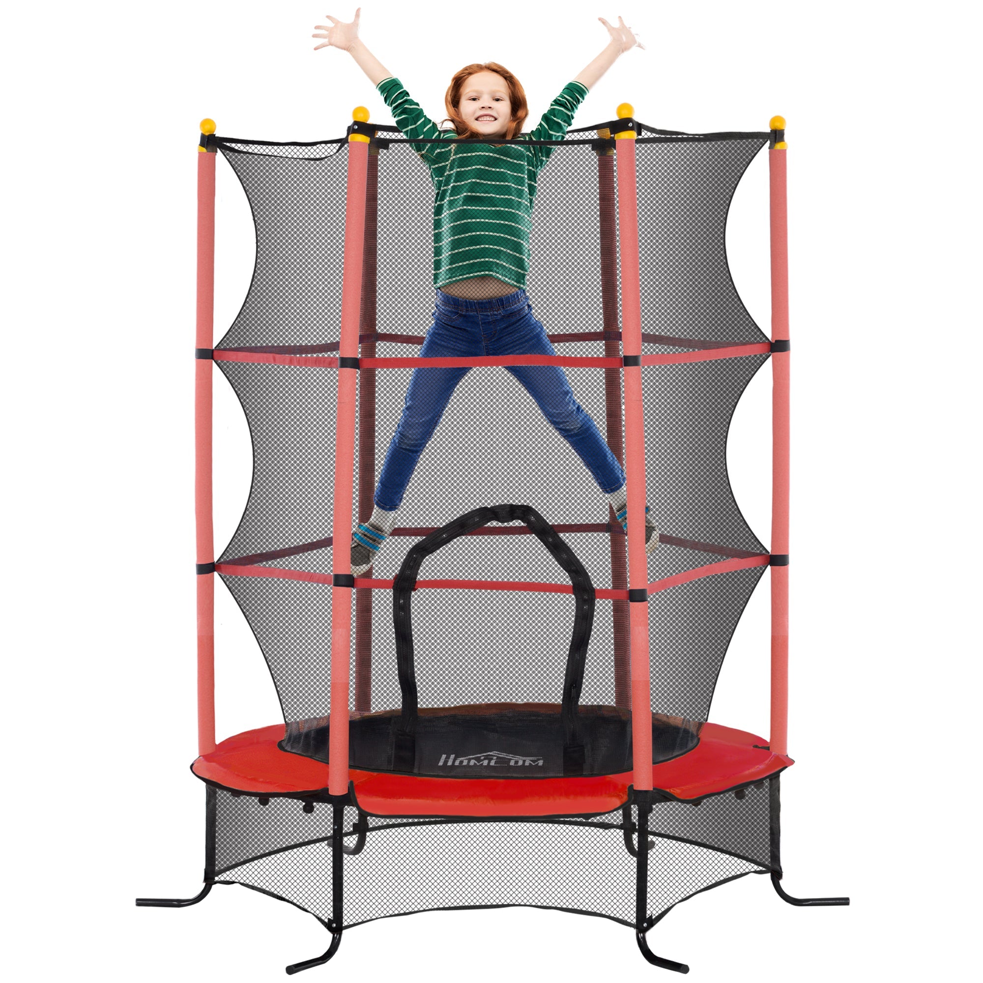 Trampolino Elastico per Bambini da 3 Anni Ø160 cm con Rete di Protezione Rosso e Nero