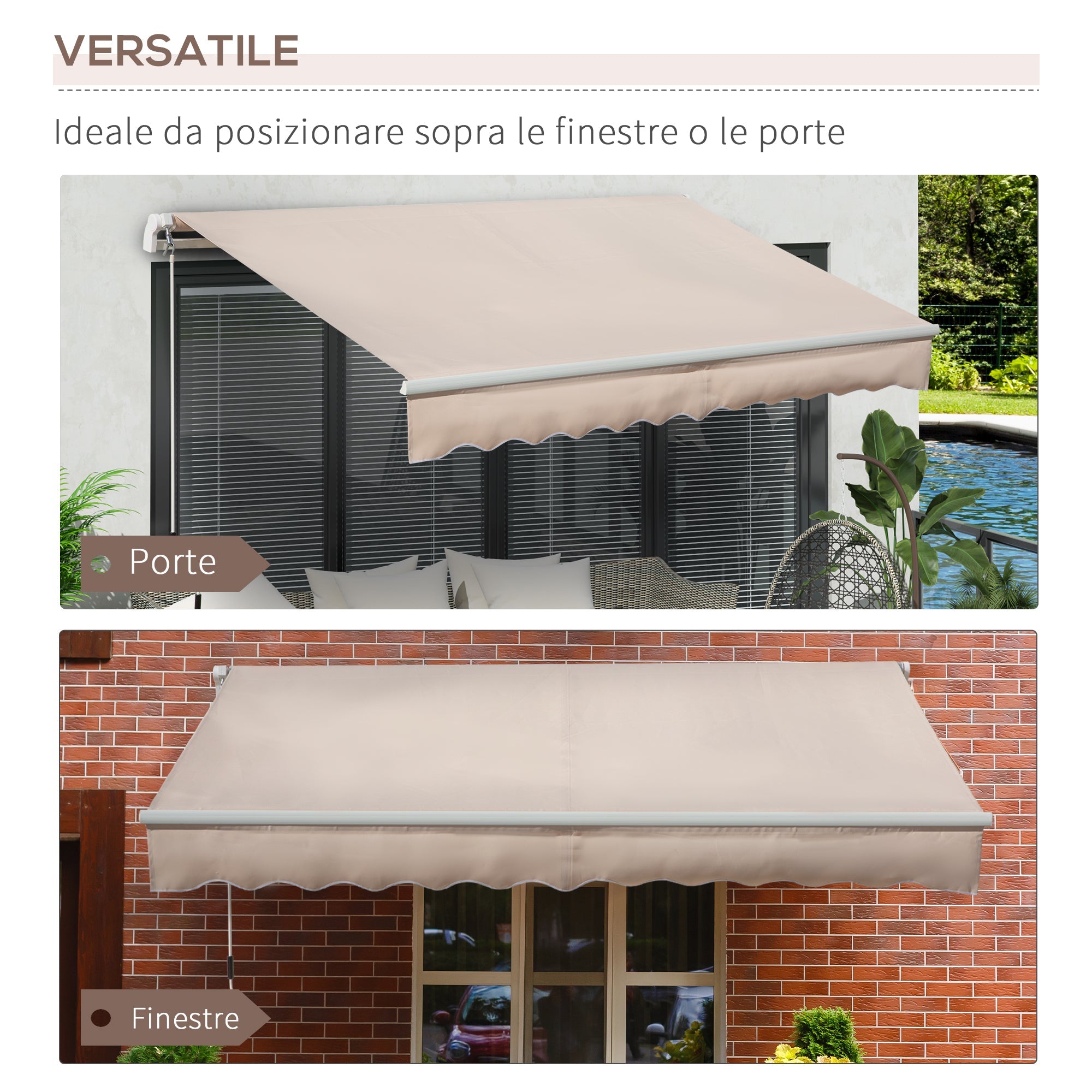 Tenda da Sole per Esterno a Bracci Avvolgibile 295x200 cm con Apertura a Manovella Beige