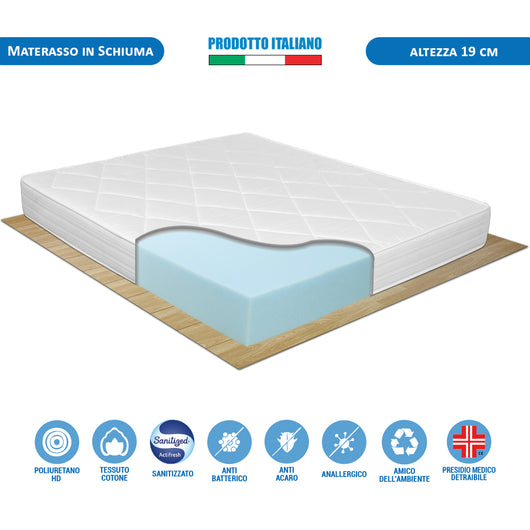 Kit Rete ortopedica e materasso waterfoam matrimoniale 160x190 Norvegia H19, cuscini inclusi - Comprarredo