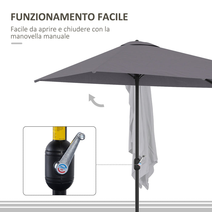 Mezzo Ombrellone da Giardino Mezzaluna 230 x130x245 cm con Apertura a Manovella Grigio