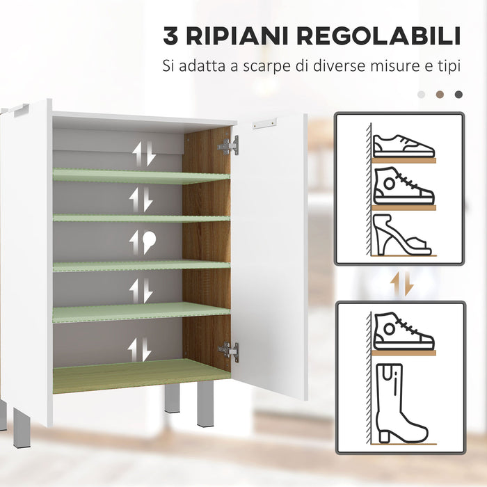 Scarpiera Moderna per 15-20 Paia di Scarpe 5 Ripiani e Chiusura Ammortizzata Bianco Lucido