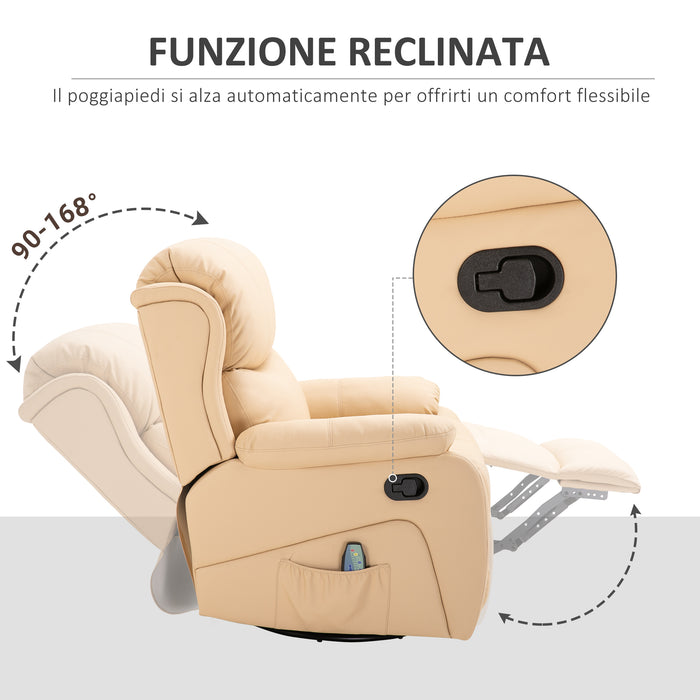 Poltrona Relax Massaggiante e Reclinabile 97x92X104 cm in Similpelle Beige