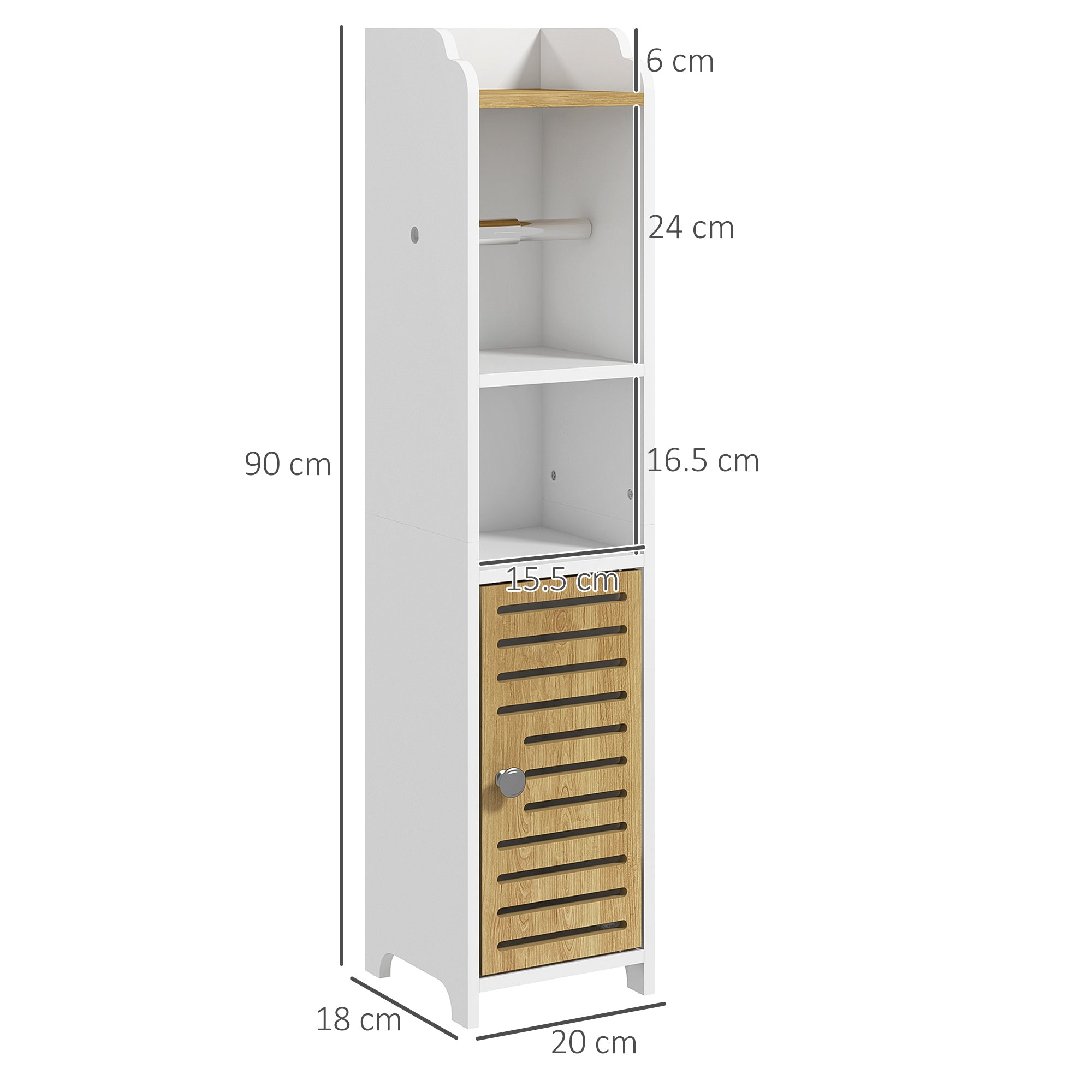 Mobiletto Bagno con Ripiani 1 Anta 18x20x90 cm in Truciolato Bianco