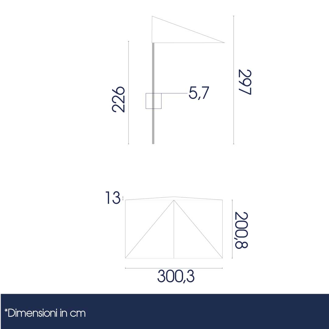 Mezzo Ombrellone da Giardino 200x400 cm Palo in Legno Ecrù