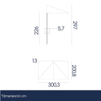 Mezzo Ombrellone da Giardino 200x400 cm Palo in Legno Ecrù