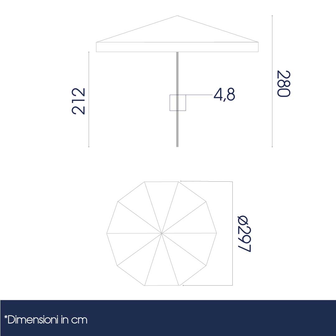 Ombrellone da Giardino Rotondo Ø300 cm Palo in Legno Ecrù