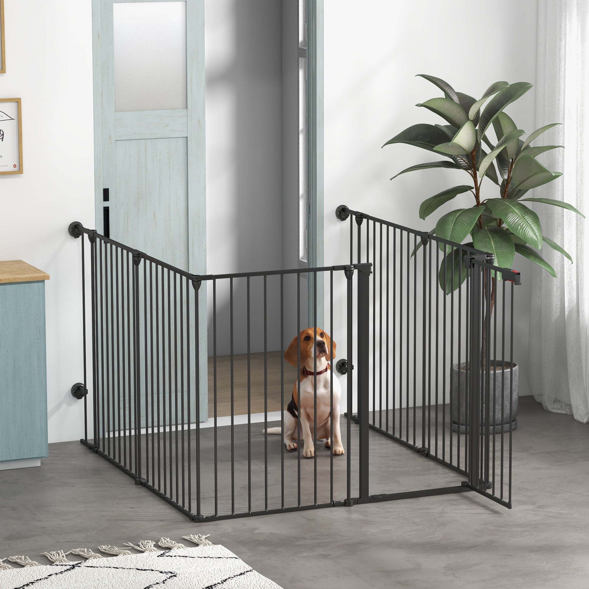 Cancelletto di Sicurezza per Animali Domestici 123x102x90 cm in Metallo e Plastica Nero