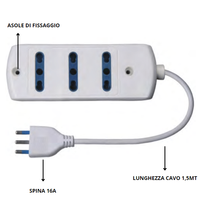 Multipresa elettrica ecova 3 ingressi bivalenti 10/16a colore bianco