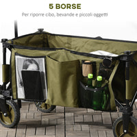 Carrello da Giardino 108x55x93 cm in Acciaio e Tessuto Oxford Verde