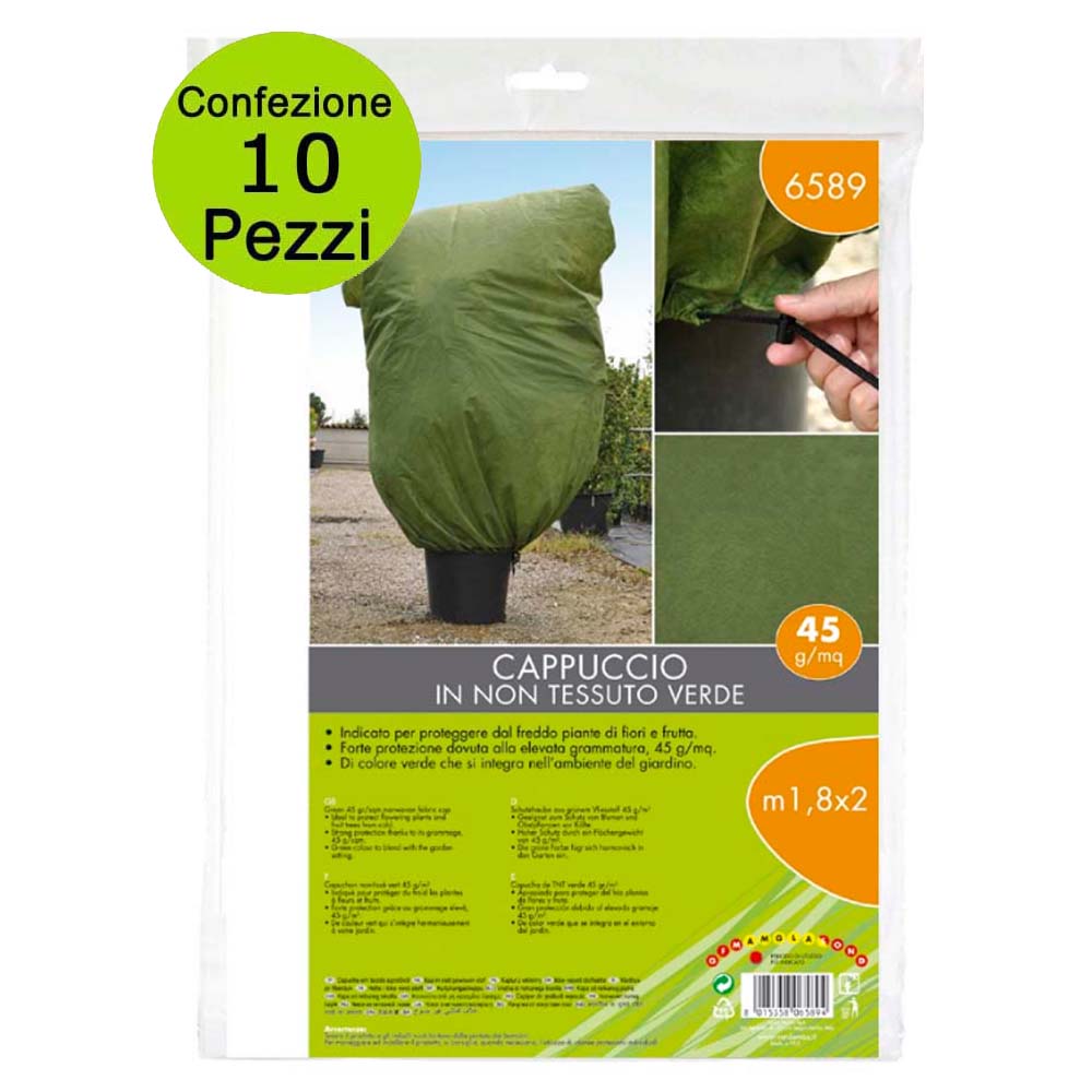 Multipack 10 pz telo di protezione per piante cappuccio in tnt 45 g/mq 1,8 x 2 metri colore verde