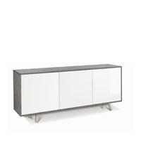 Madia Credenza mobile 3 ante con apertura push-pull 177x41x74H cm in kit di montaggio colore Cemento e Bianco lucido