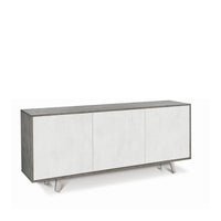 Madia Credenza mobile 3 ante con apertura push-pull 177x41x74H cm in kit di montaggio colore Cemento e Ossido bianco