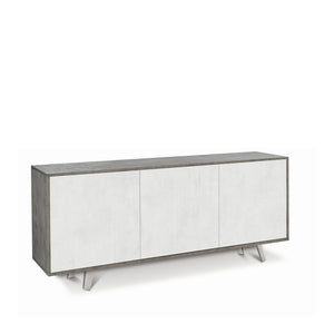 Madia Credenza mobile 3 ante con apertura push-pull 177x41x74H cm in kit di montaggio colore Cemento e Ossido bianco