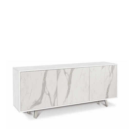 Madia Credenza mobile 3 ante con apertura push-pull 177x41x74H cm in kit di montaggio colore Ossido bianco e marmo Calacatta