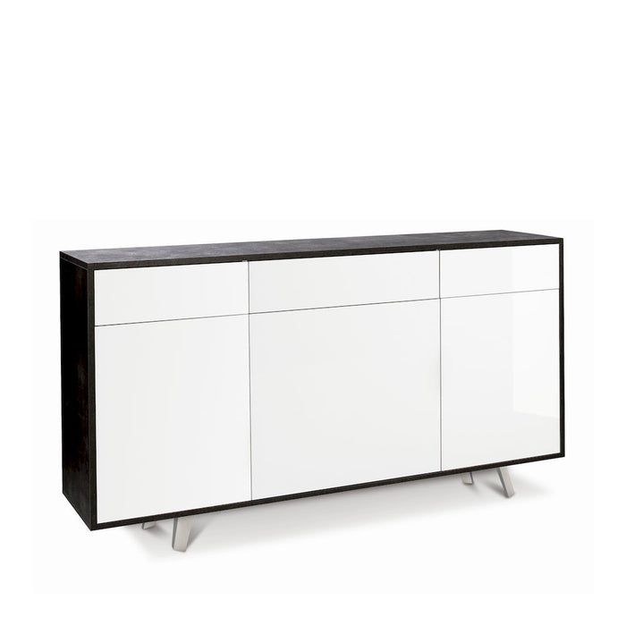 Madia Credenza mobile 3 ante e 3 cassetti con apertura push-pull 160x41x76H cm in kit colore Ossido nero e Bianco lucido