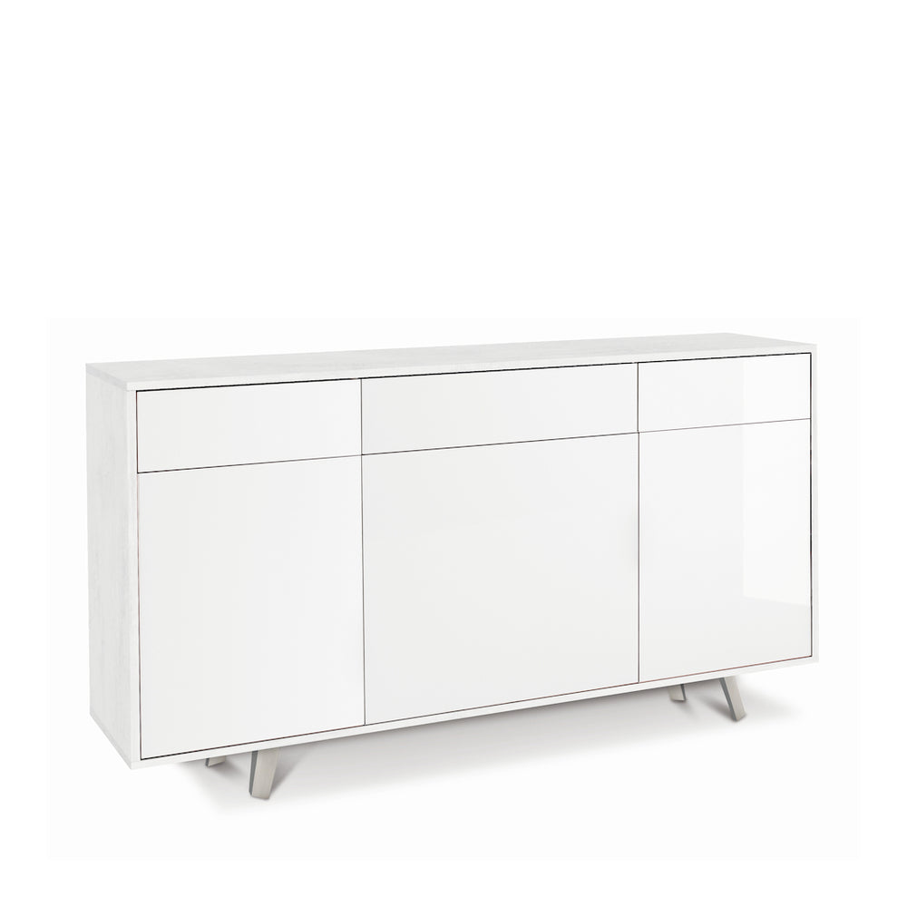 Madia Credenza mobile 3 ante e 3 cassetti con apertura push-pull 160x41x76H cm in kit colore Ossido bianco e Bianco lucido