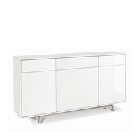 Madia Credenza mobile 3 ante e 3 cassetti con apertura push-pull 160x41x76H cm in kit colore Ossido bianco e Bianco lucido