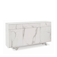 Madia Credenza mobile 3 ante e 3 cassetti con apertura push-pull 160x41x76H cm in kit colore Ossido bianco e Marmo Calacatta