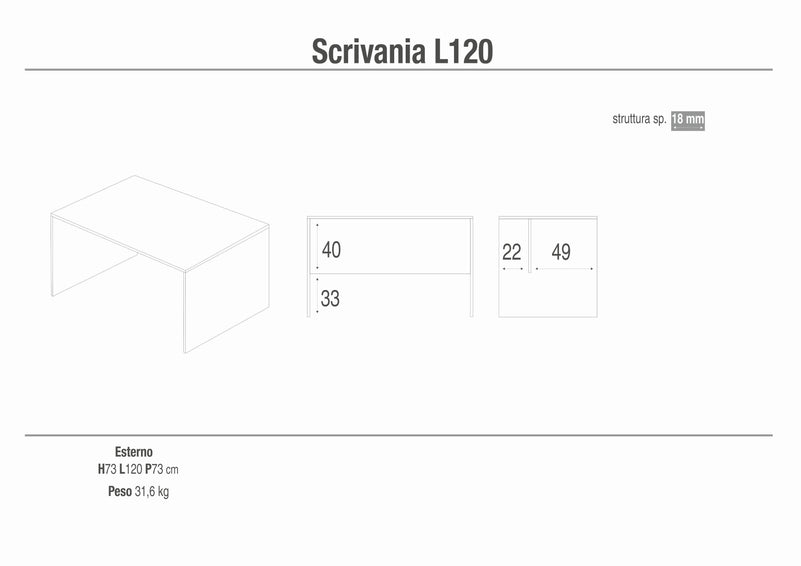 Scrivania 120x73x73H cm dal design moderno in kit di montaggio colore Olmo chiaro 