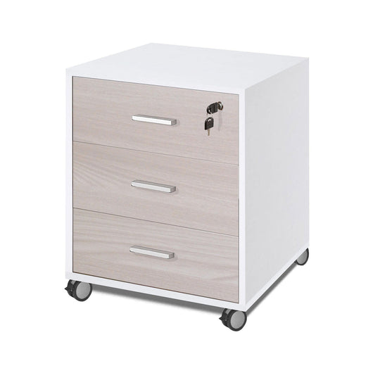 Cassettiera mobile con 3 cassetti con ruote 50x41x70H cm in kit di montaggio colore Bianco e Olmo chiaro