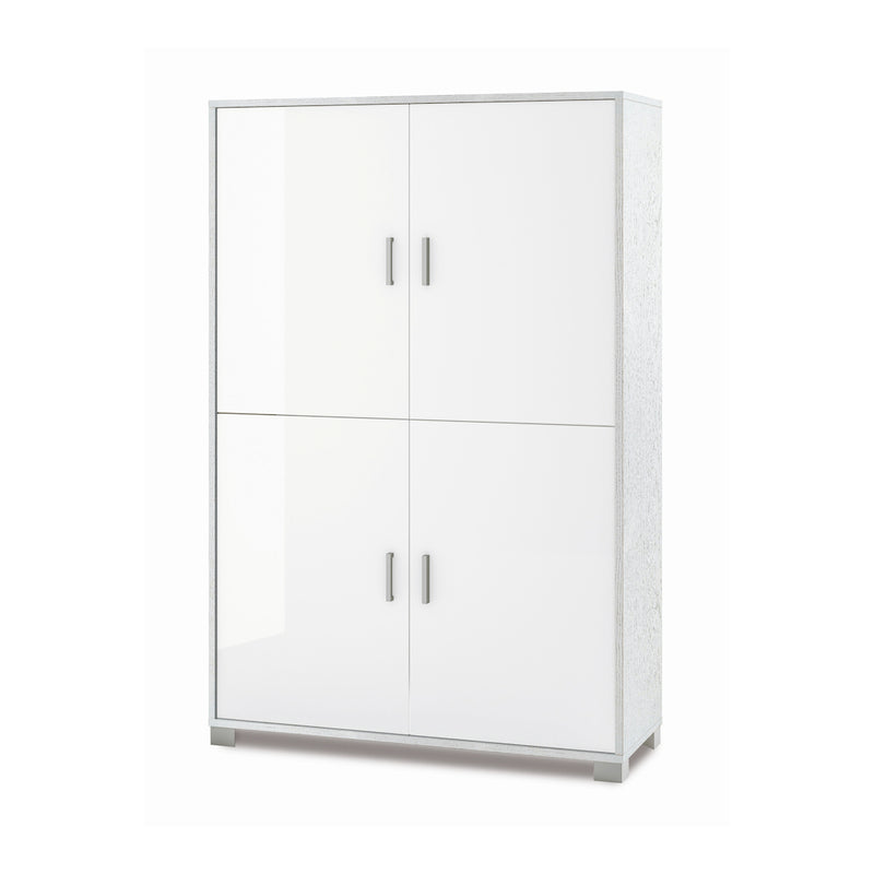 Armadio mobile 4 ante 107x41x162H cm in kit di montaggio colore Bianco fiammato e Bianco lucido