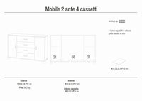 Credenza madia mobile con 2 ante e 4 cassetti 136x41x86H cm in kit di montaggio colore Cemento e bianco