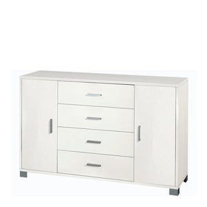 Credenza madia mobile con 2 ante e 4 cassetti 136x41x86H cm in kit di montaggio colore Bianco fiammato