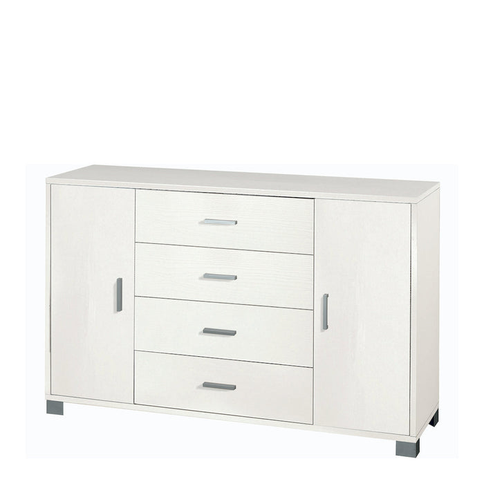 Credenza madia mobile con 2 ante e 4 cassetti 136x41x86H cm in kit di montaggio colore Bianco fiammato