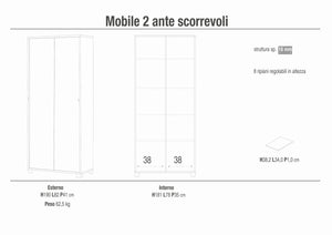 Armadio mobile con 2 ante scorrevoli 82x41x190H cm in kit di montaggio colore Bianco fiammato