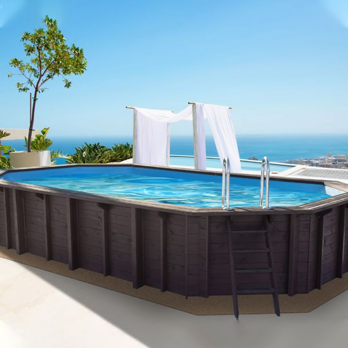 Piscina in legno ottagonale allungata NaturalWood 700 - 6,98 x 4,67 x h.1,38 m