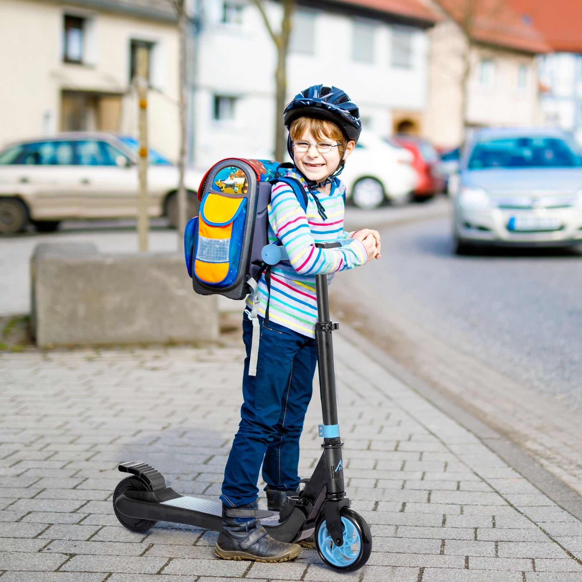 Monopattino Elettrico Pieghevole per Bambini Altezza Regolabile 75-80 cm Nero e Azzurro