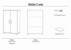 Armadio Multiuso Due Ante 71x41x H110Cm in kit colore Noce Stelvio e Ossido nero